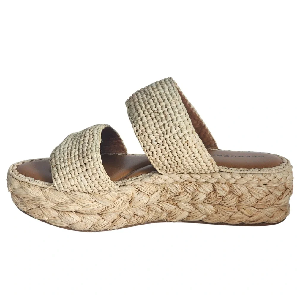 Robert Clergerie Arlene Raffia Platform Wedge Sandals Natural Woven Straw 39.5